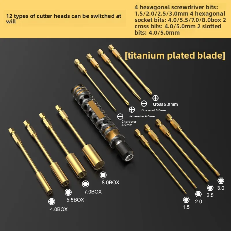 Car Model Aircraft Model Maintenance Tool Titanium Plated Cutter Head 1.5 2.0 2.5 3.0 Honeycomb Handle Hexagon Screwdriver
