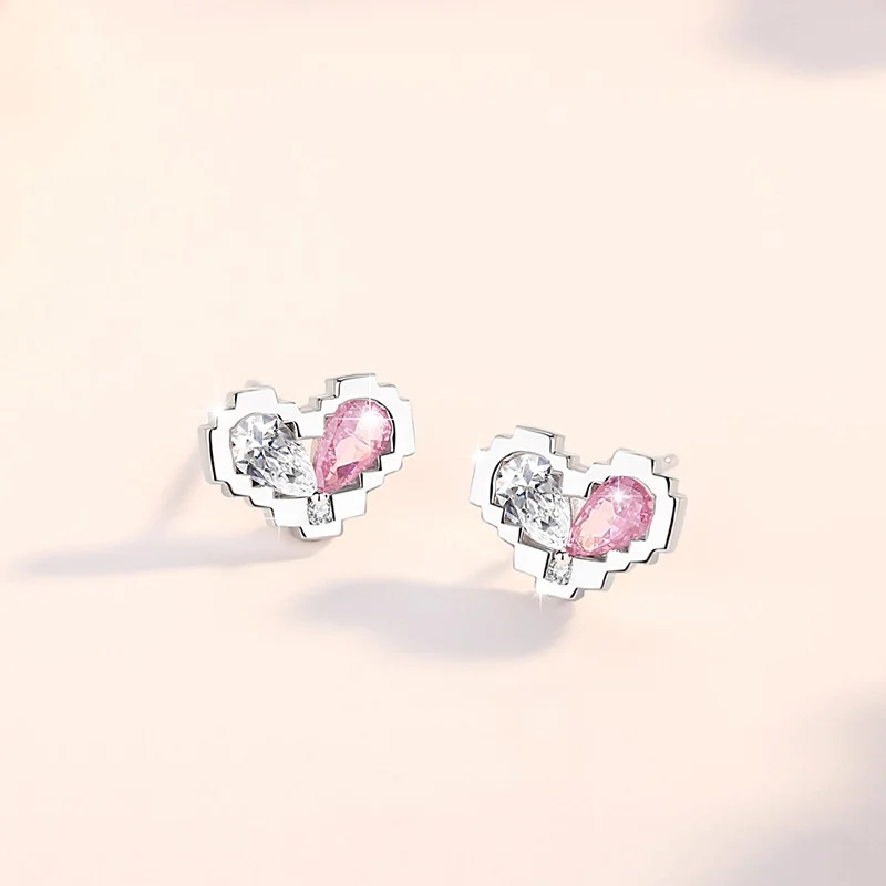 RYJU 925 Sterling Silver Cute Pink Heart CZ Stud Earrings for Women Girls Sweet Romatic Jewelry Daily Wear Accessories Gifts