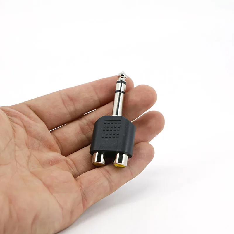 6.35mm 6.5 Audio Mono Stereo 1/4 Inch Male To 2 way RCA female 2RCA Y Splitter Speaker connector 6.35 Jack for Mixer Amplifier J view 6