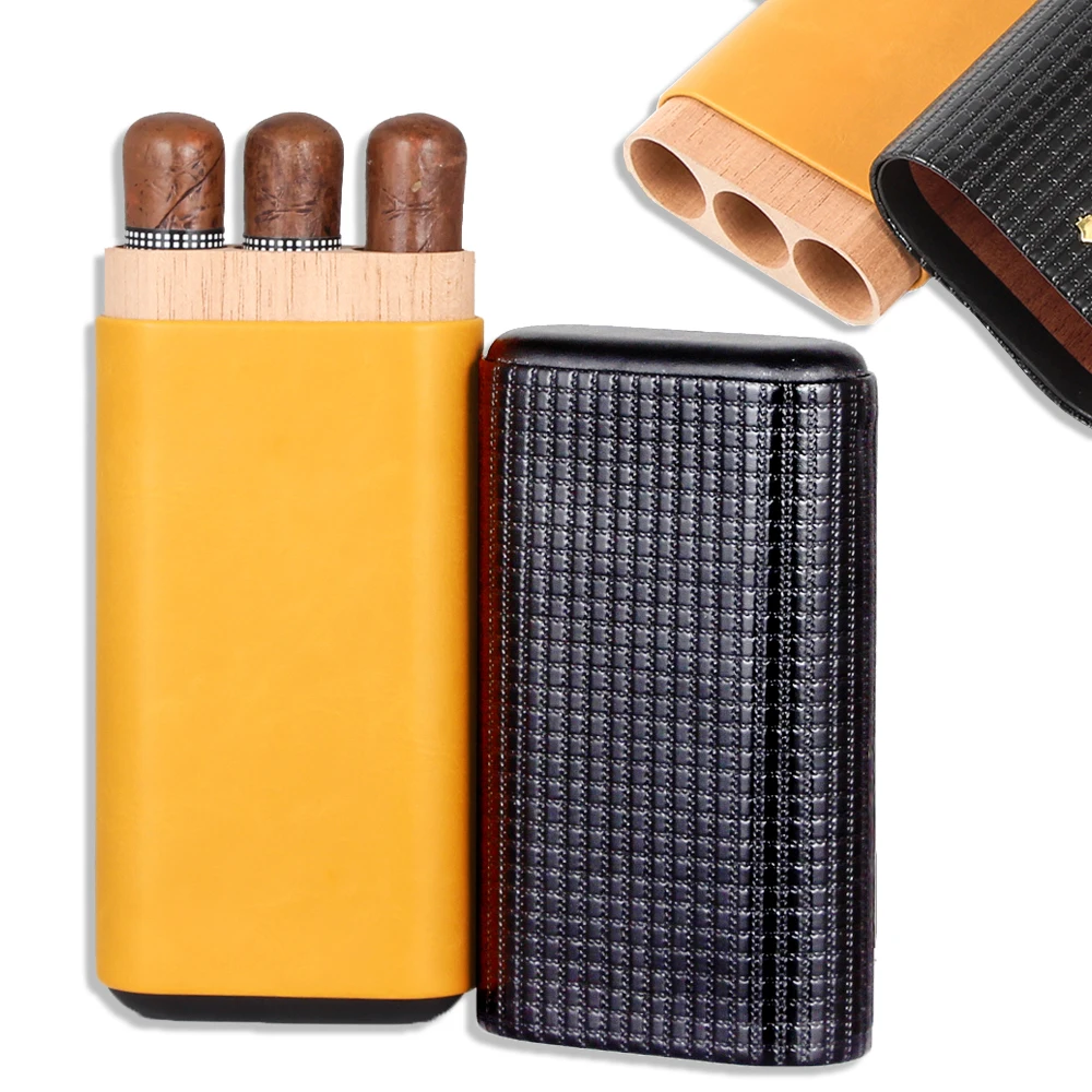 

GALINER Gadget Cigar Case Leather Cigar Travel Case Pocket Cedar Wood Cigar Humidor Holder W/ow Cigars Cutter Gift Box