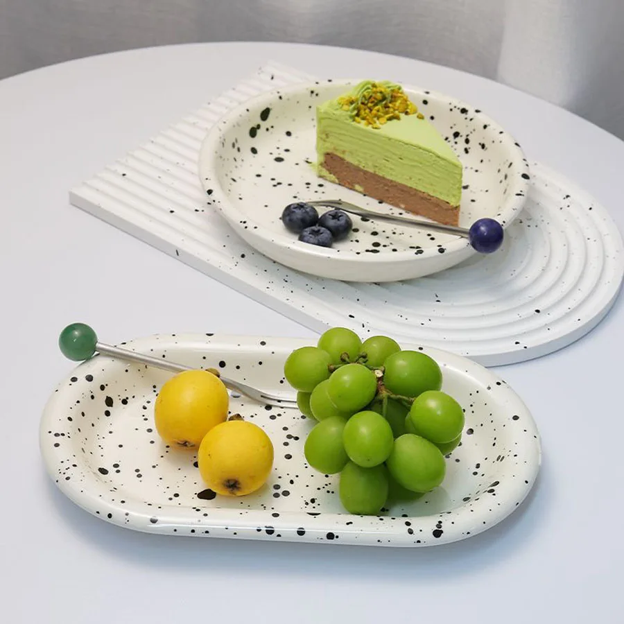 Korean Splash-ink Disch Plate Melamine Retro French Breakfast Dessert Dinnerware Dish Fruit Plates Home Decoration Storage Tray