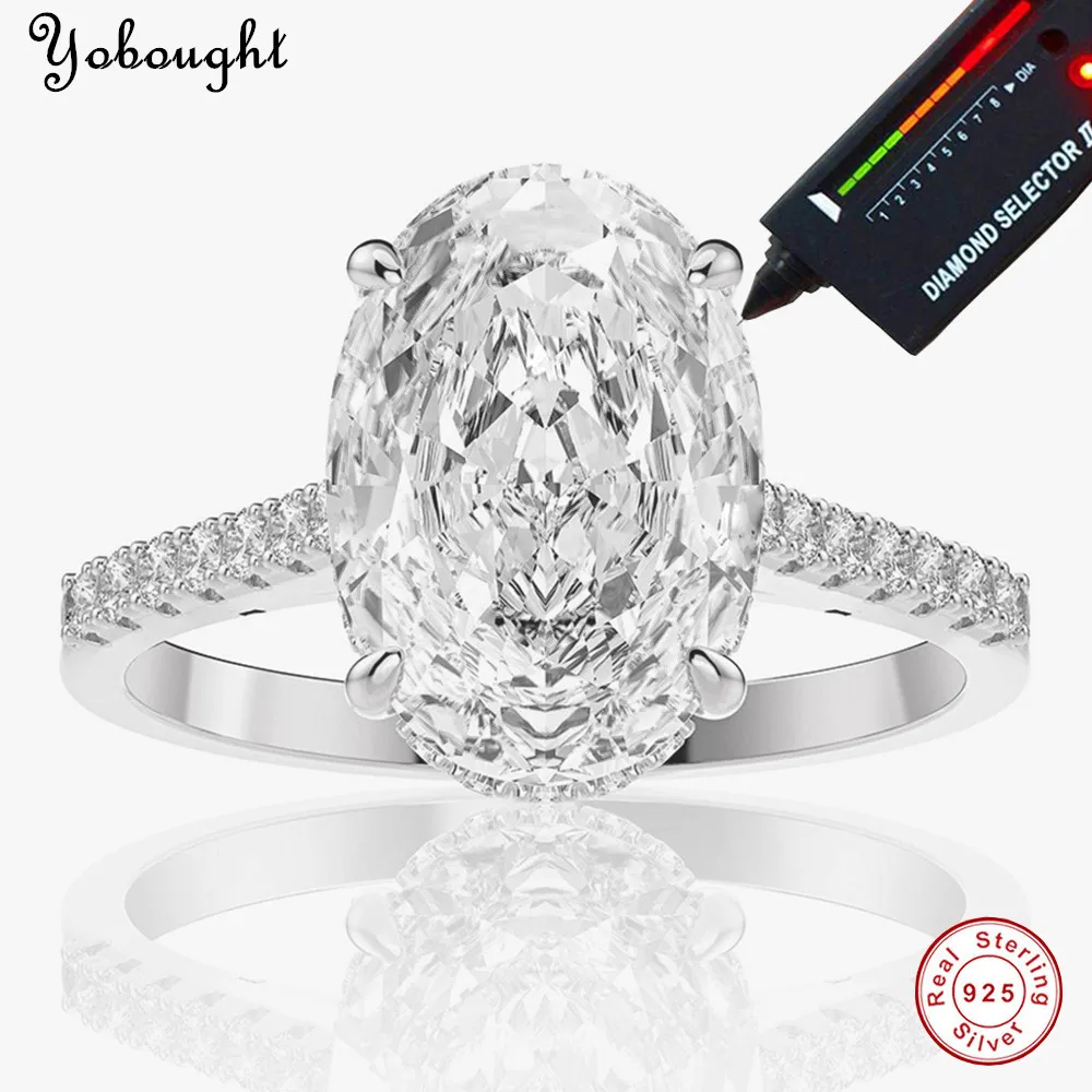 

925 Sterling Silver Oval Real Moissanite Rings 3ct Gem D Color Wedding Engagement Ring Women's Fine Jewelry