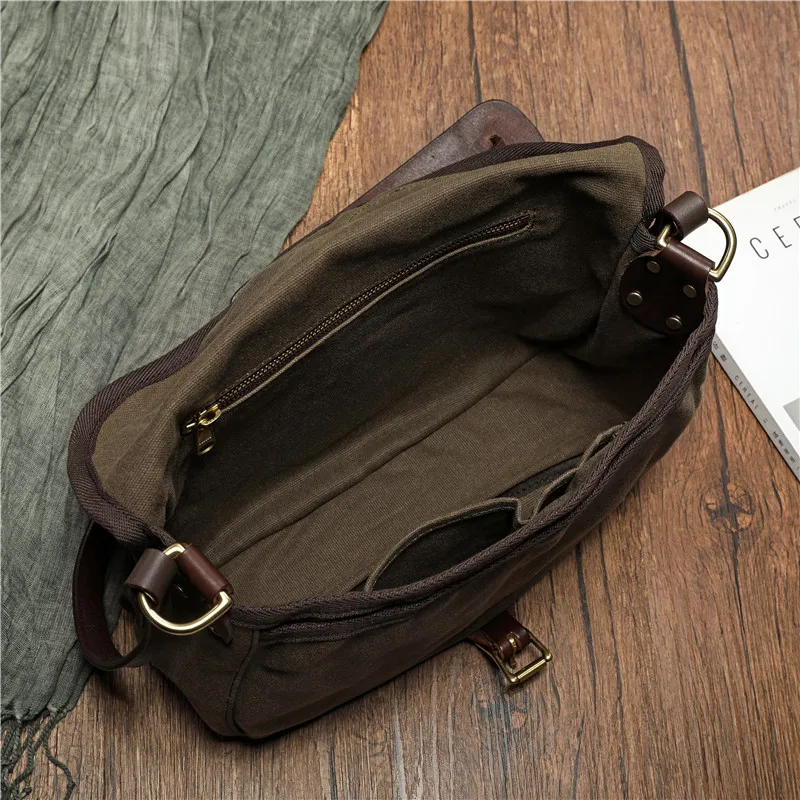 Luxury Oil Wax Canvas Leather Designer Shoulder Bag Men Crossbody Bag Vintage Waterproof Small Outdoor Tactical Bag