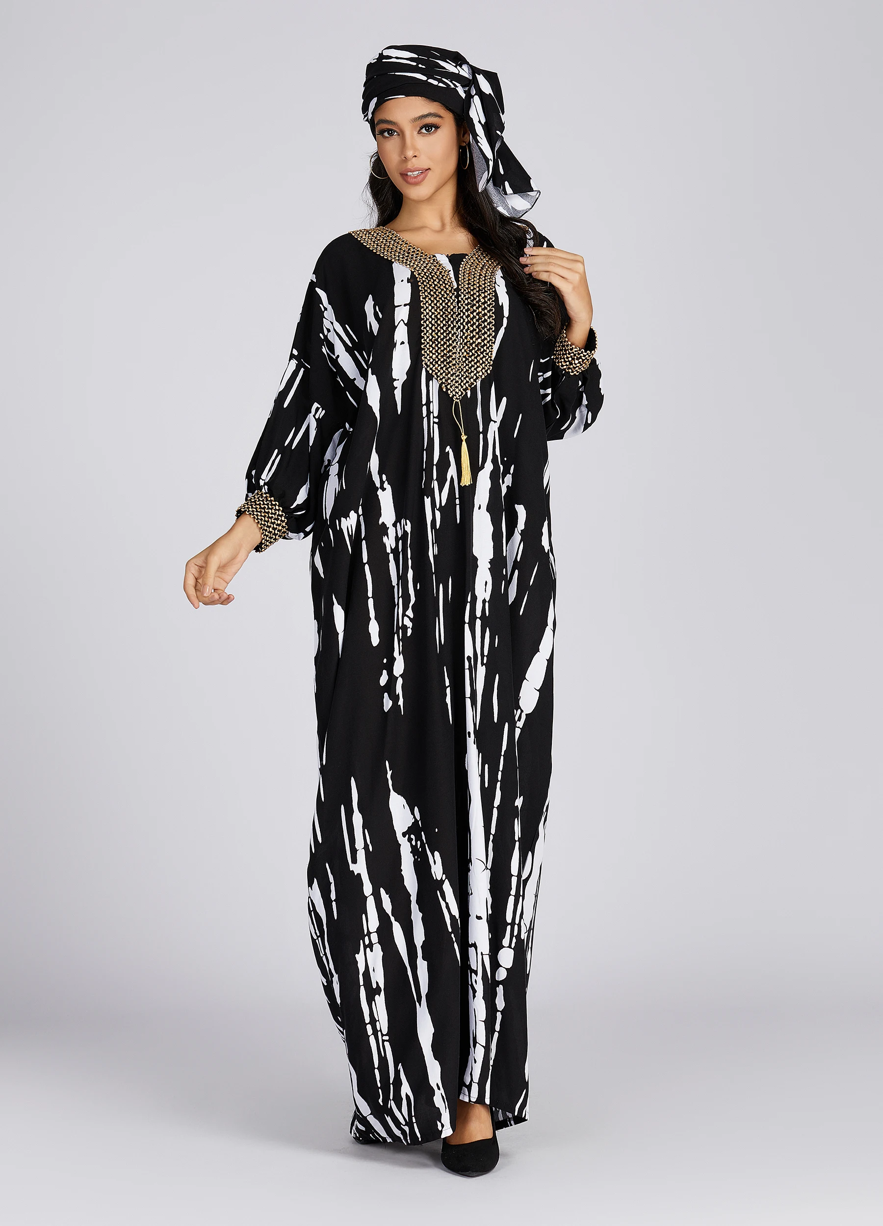 

2024 New African Summer Plus Size Long Sleeve Dashiki Kaftan Loose Boubou Maxi Islam Women Casual Dress African ClothingMoroccan