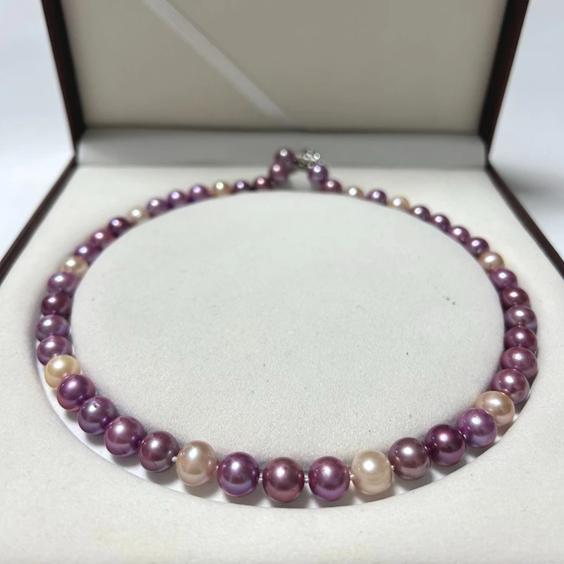 

9-10mm Real Pink Purple Pearl Necklace, , Timeless Gift for Mom, Elegant Women's Jewelry