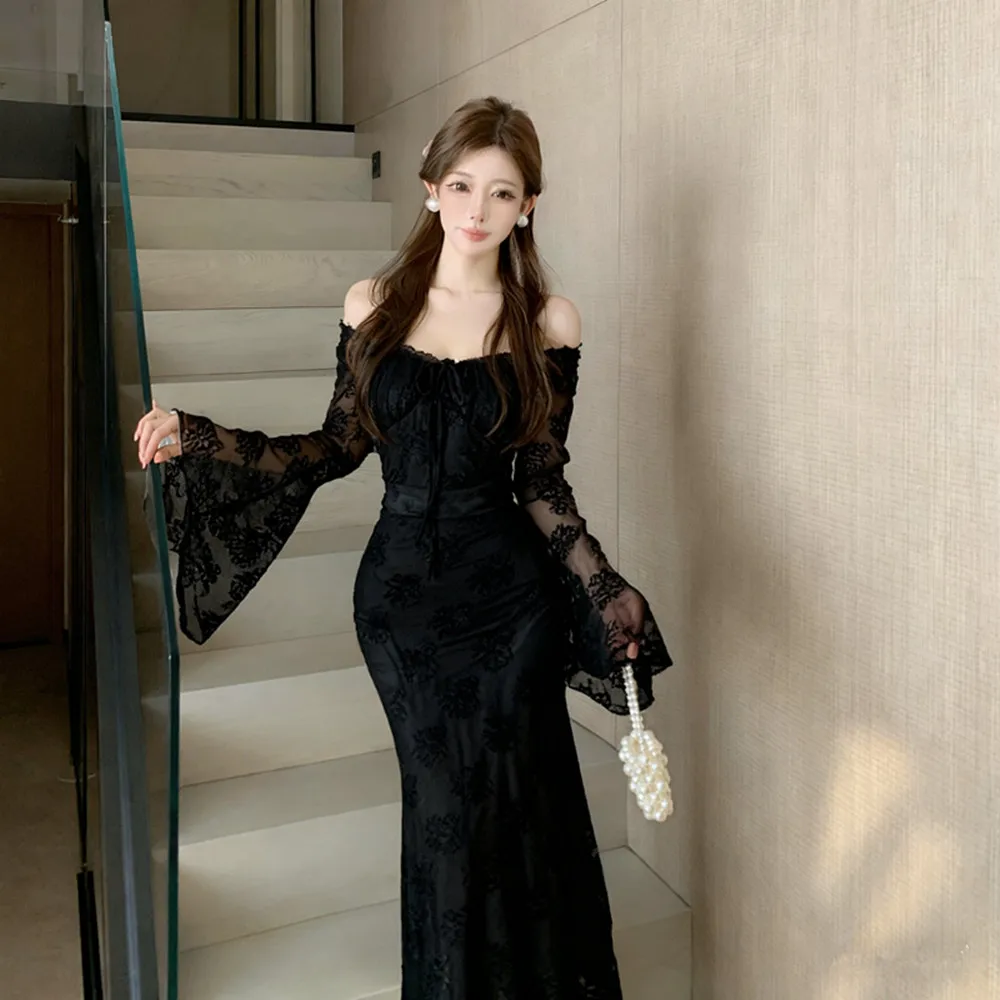 Ele White Lace Bell Sve Dr Ladylike Autumn Winter High Faion Sensation Super Fairy T Long Dr للنساء #2