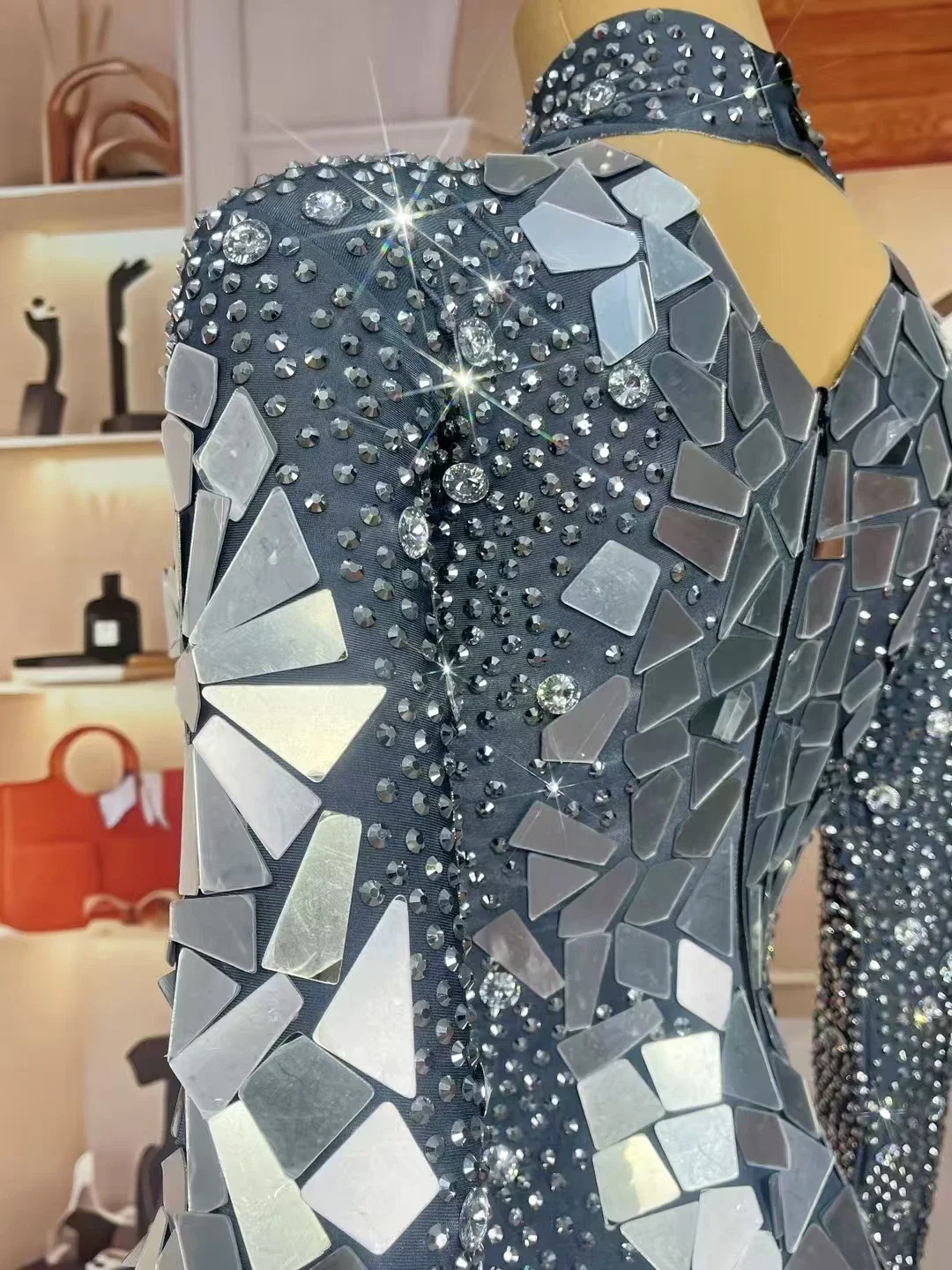 

Silver Mirror Rhinestones Bodysuit Women Party Show Dance Costume Bar Concert Stage Crystal Leotard Performance Clothes