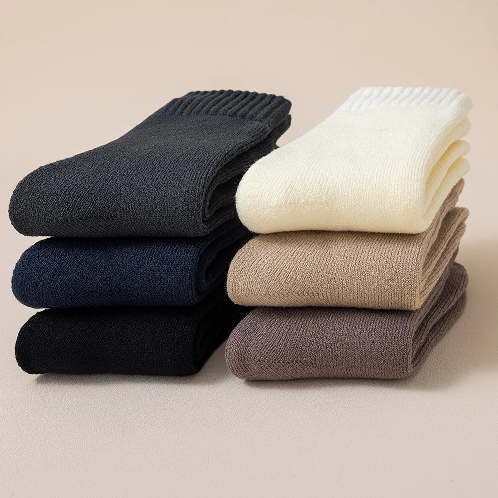 5 Pair Men's Merino Wool Socks Winter Thickened Warm Cashmere Socks Fashion Solid Color Terry Socks