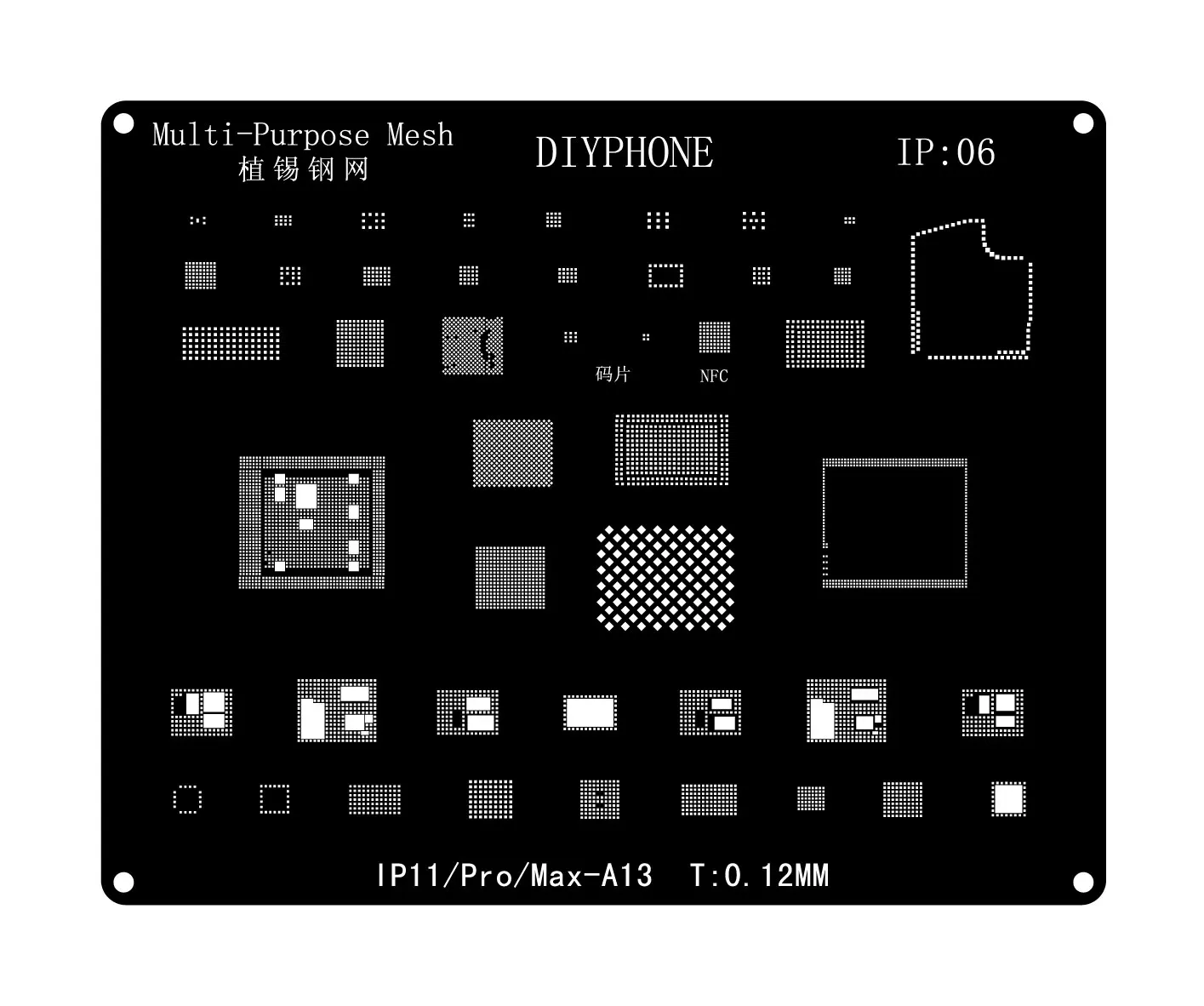 Diyphone สีดำ BGA reballing ลายฉลุสำหรับ iPhone 15 14 13 12 11 PRO MAX XS x 8 8P 7แผ่นเหล็กสุทธิ CPU