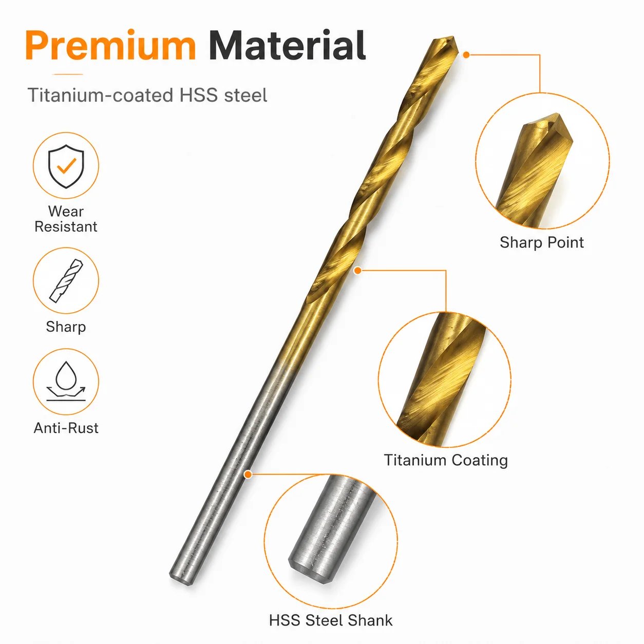 50Pcs Titanium Coated HSS Mini Twist Drill Bit Set 1‑3mm Precision Drill Bits for Wood Plastic Acrylic DIY Craft Drilling