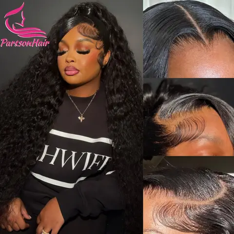 Deep Wave 210% Density Real HD 13x4 Lace Front Human Hair Wig For Women Brazilian Pre Plucked  HD Swiss Lace Frontal Curly Wigs