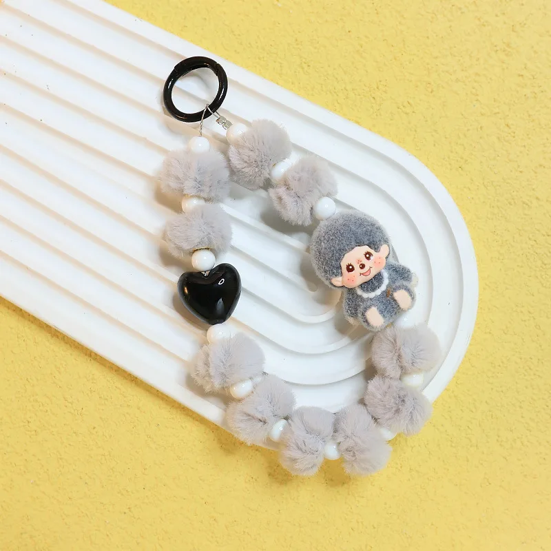 لطيف أنيمي مطرز قلادة المفاتيح سوار الهاتف على ظهره يتدفقون الديكور لفتاة، قلادة من الخرز مع تصميم عشوائي هدية