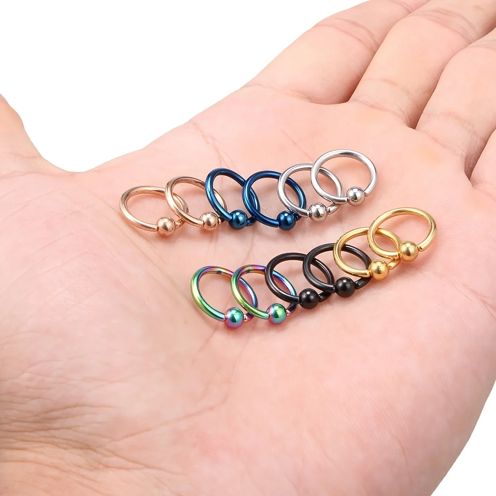 2Pcs Red Captive Bead Nose Ring Hoop Ear Tragus Cartilalge Piercing Earring Nipple Hoop Rings Lip Labret Hoops Body Jewelry Lot