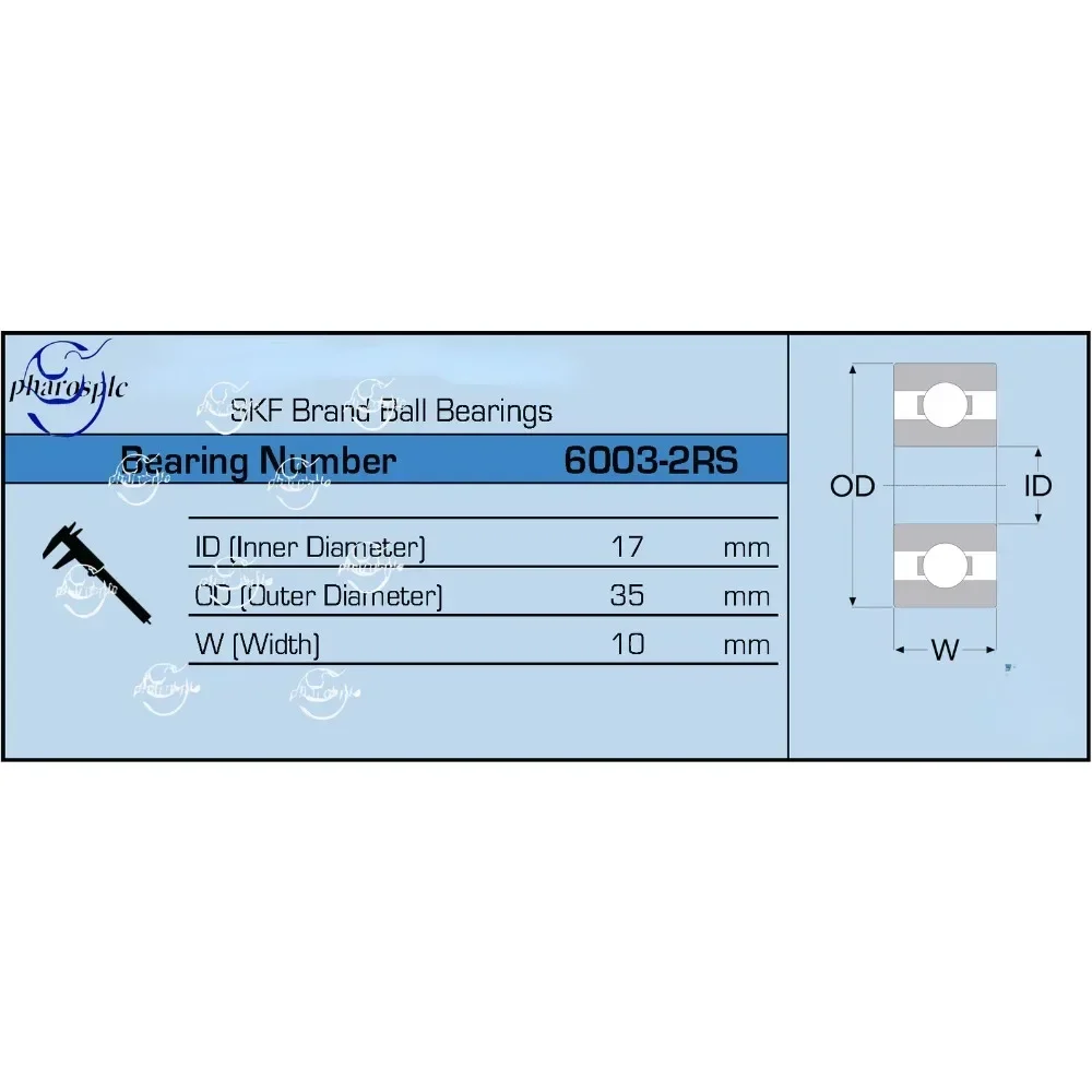 Rolamento rígido de esferas, borracha selada 2RS, 17x35x10mm, SKF 6003-2RS C3