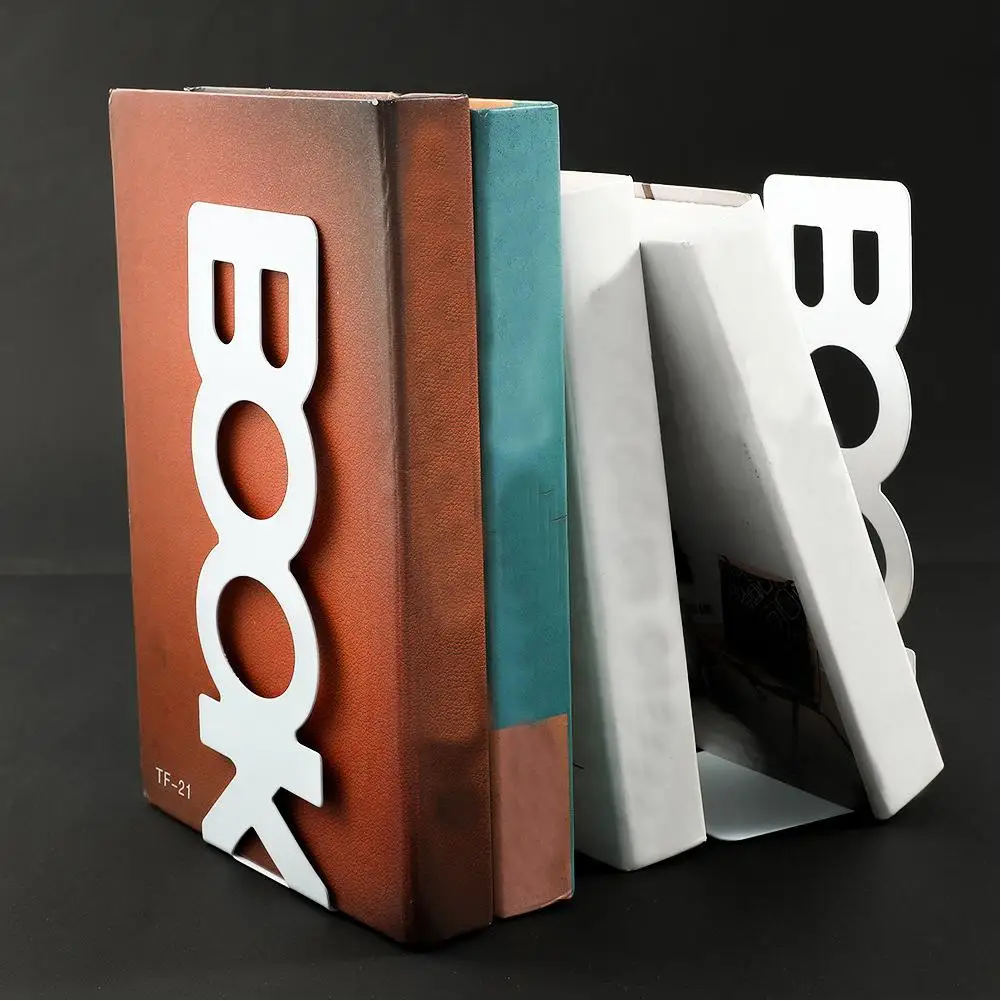 Simples Estilo Metal Bookend, Padrão do livro, Desktop Bookends Stands, Home Material de Escritório, Estante, 1 Par