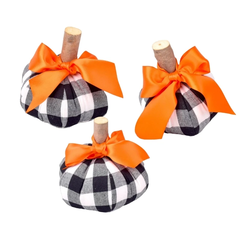 

Autumn Harvest Fabric Pumpkin Decors Set of 3 Table Display Decorations