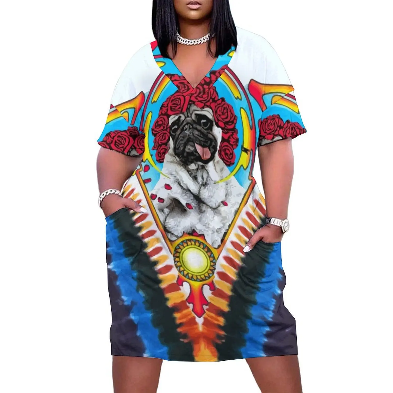 

GRATEFUL PUG TYE DYE Loose Pocket Dress Summer skirt women evening dress loose summer dress summer woman 2025