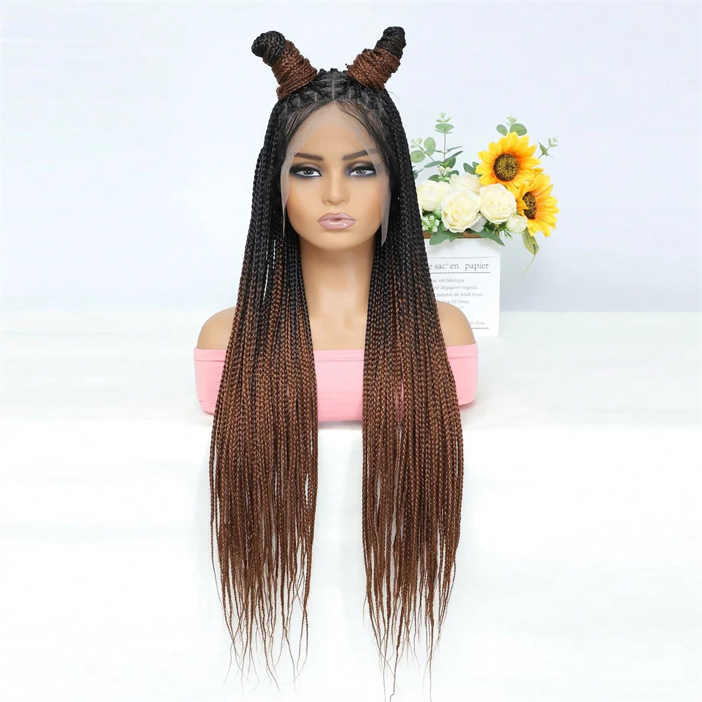 Box Braided Wigs Full Lace Synthetic 3X Twist Braids For Black Women 32 Inch Crochet Hair Baby Hair Transparent Lace Wig Daily