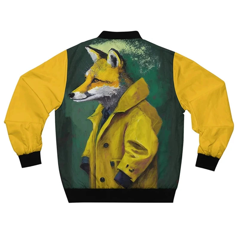 Spring Autumn Mens Bomber Jacket Cartoon Fox Cat 3D All Over Printed Zipper Tracksuits Unisex Casual Zipper Jacket Clothing 2024