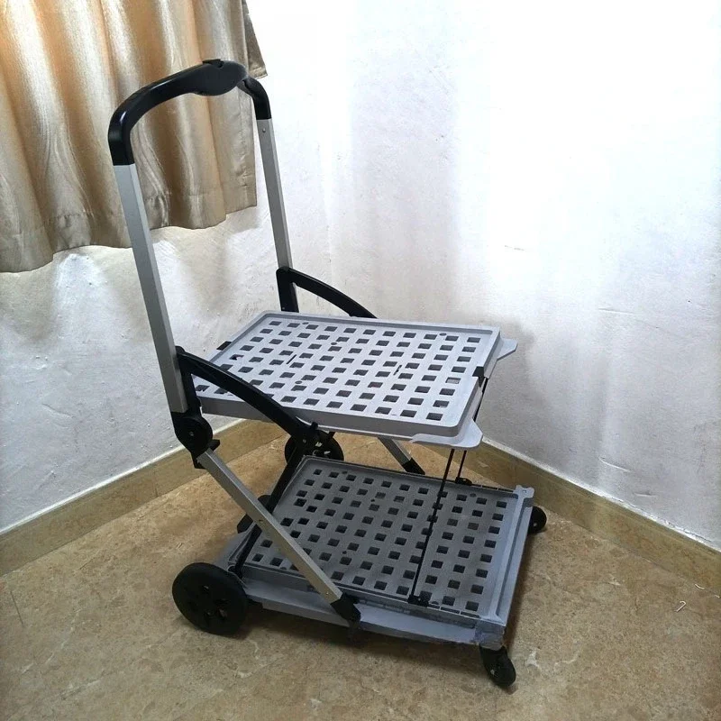 Portable folding cart trolley with frame grocery shopping cart storage trolley household large capacity