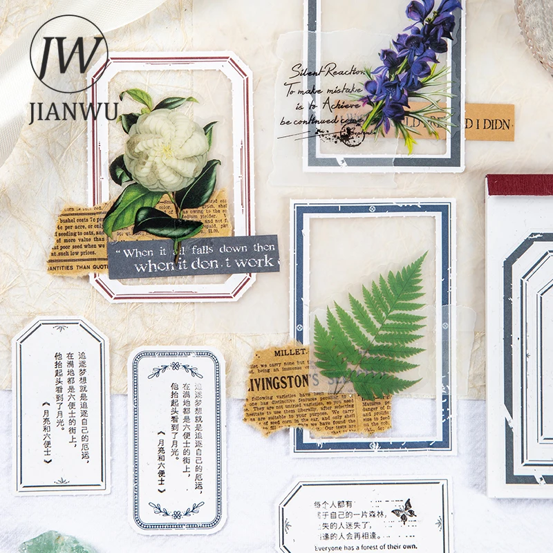 JIANWU 30 Pcs Creative Border Memo Pad Retro Tearable Message Note Paper DIY Scrapbooking Decoration Collage Material Stationery