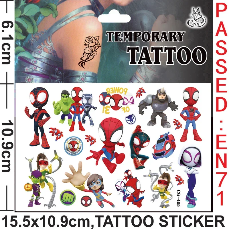 Marvels Spidermans Tattoo Sticker Action Figure Anime Iron Mans Avengers Waterproof Tattoo Sticker for Boy Toy Kid Birthday Gift