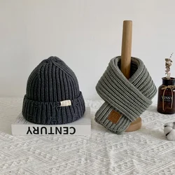 Hats Boys and girls autumn and winter warm scarf two-piece thick windproof woolen hat