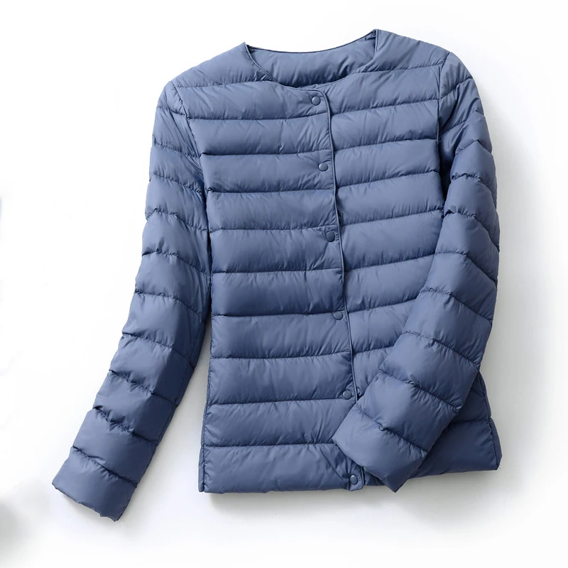 Autumn Winter Women's Ultra-light White Duck Down Jacket Long Sleeve Round-Neck Wearable Inside or Outside Warm Puffer Jacket