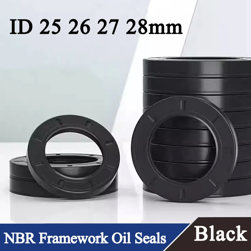 ID 25 26 27 28mm TC NBR Oil Seal OD32 35 38 40 42 44 45 48 50 52 55 60 62mm Nitrile Rubber Oil Resistant Double Lip Shaft Gasket