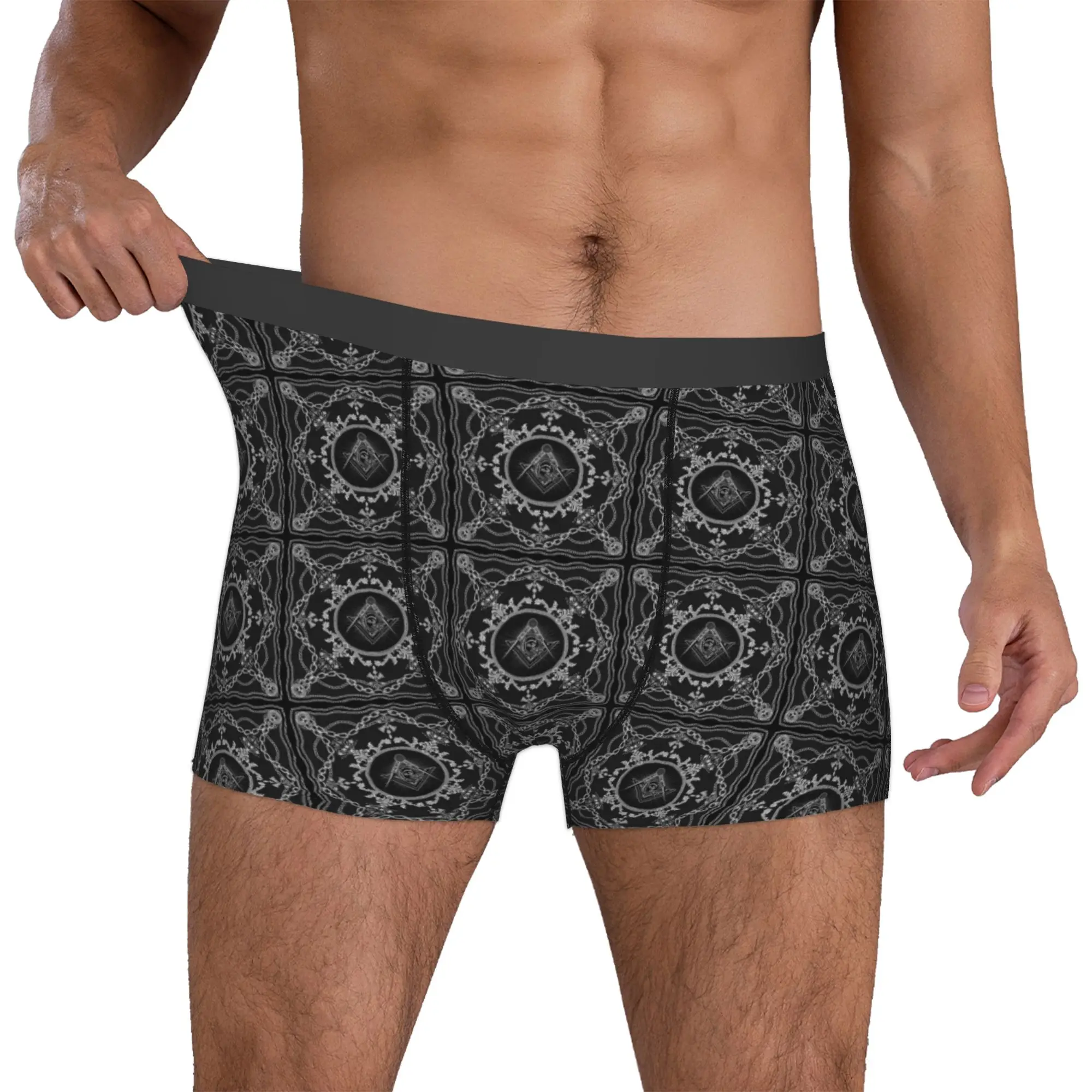Fashion Freemasonry Baroque Art Boxers Shorts Panties Male Underpants Stretch Masonic Mason Briefs Underwear