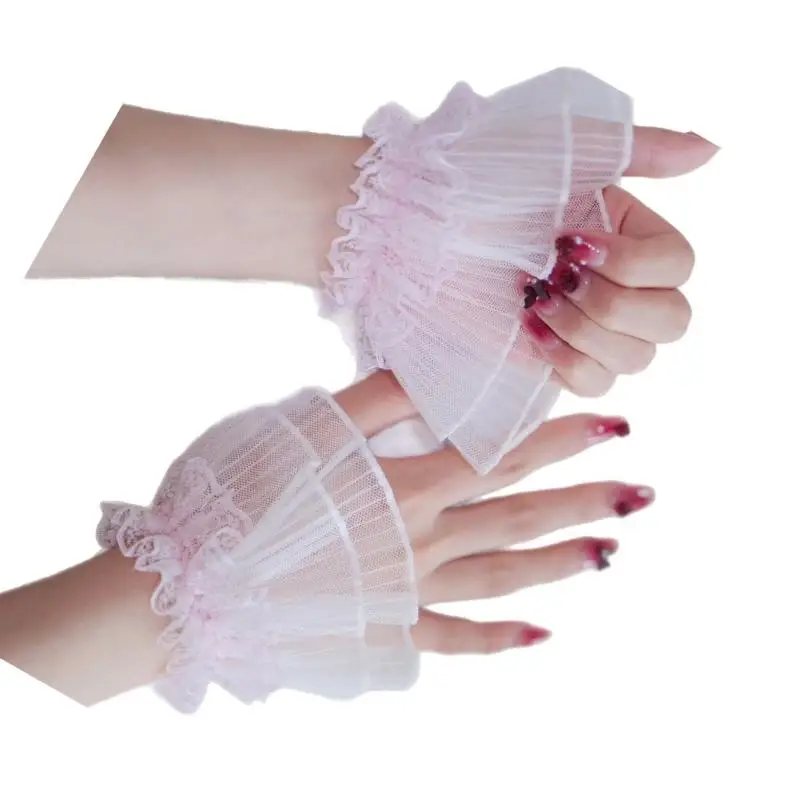 652F Modefotografie Polsmanchetten Geplooid ontwerp Ademend Doorzichtige elastische manchetten Nagels Kunstaccessoires