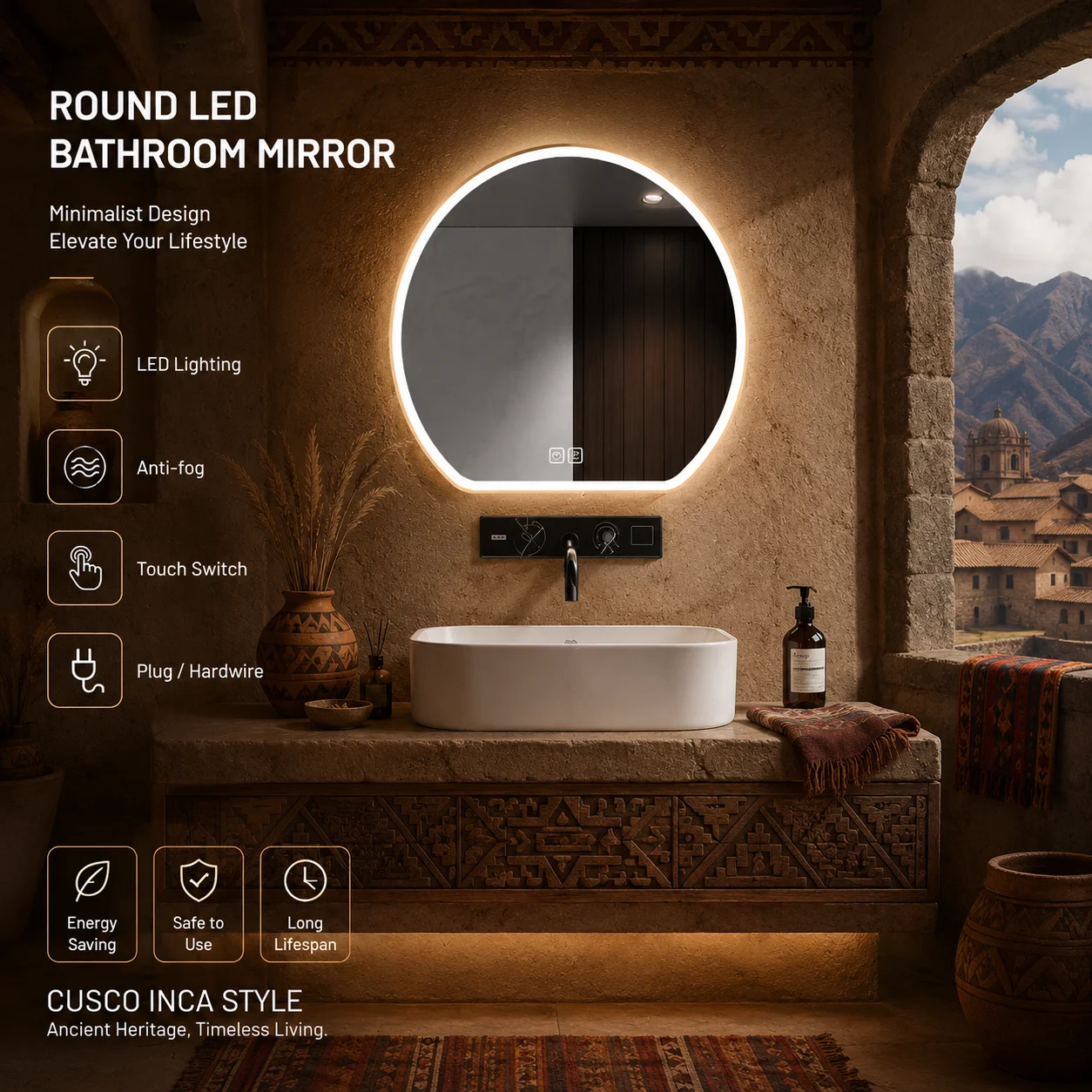 Asymmetric LED Vanity Mirror for Bathroom 16in Wall Mounted Touch Dimmable Anti-Fog Backlit Makeup Mirror Luminous mirror