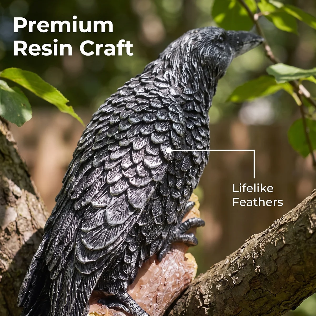 Vintage Realistic Raven Sculpture Spooky Bird Statue for Home Party Display
