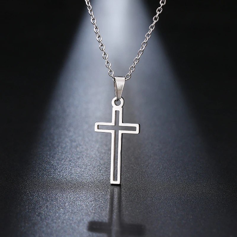 Punk Hollow Cross Pendant Necklace For Men Charm Stainless S