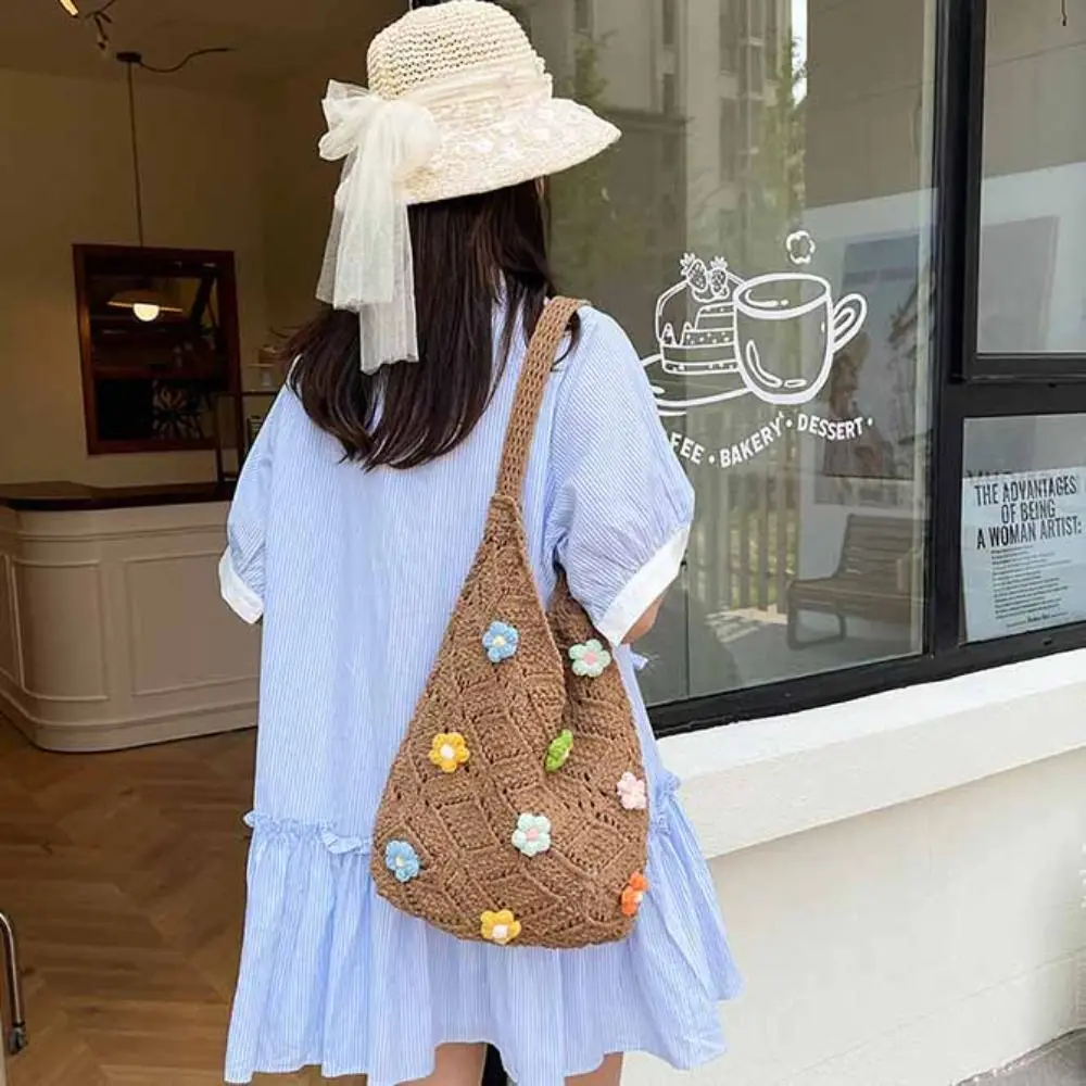 

Hollow Out Flower Knitting Bag Tote Bag Beach Handbag Beach Bag Bohemian Style Large Capacity Hollow Shoulder Bag Streetwear