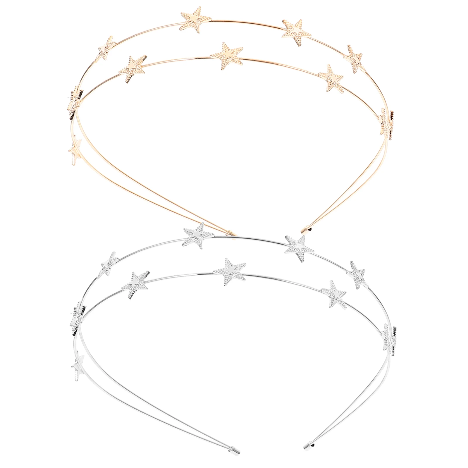 

2 Pcs Star Headband Gold Color Rhinestone Studded Thin Edge Women Hair Accessories Bridal Bride Date Party Graduation