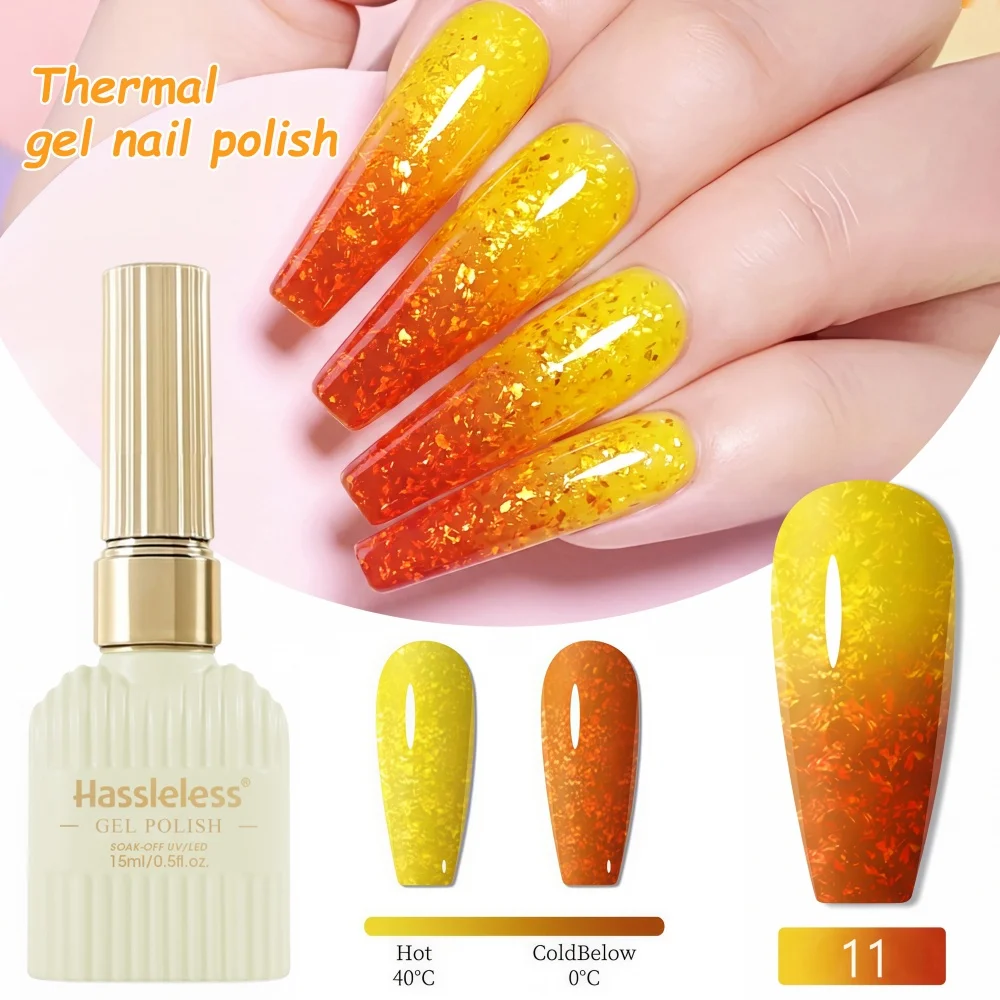 Hassleless Autumn Gold Foil Temperature-Sensitive Nail Gel, Color-Changing with Temperature, Vibrant Warm Tones, DIY Nail Art Creation Gel