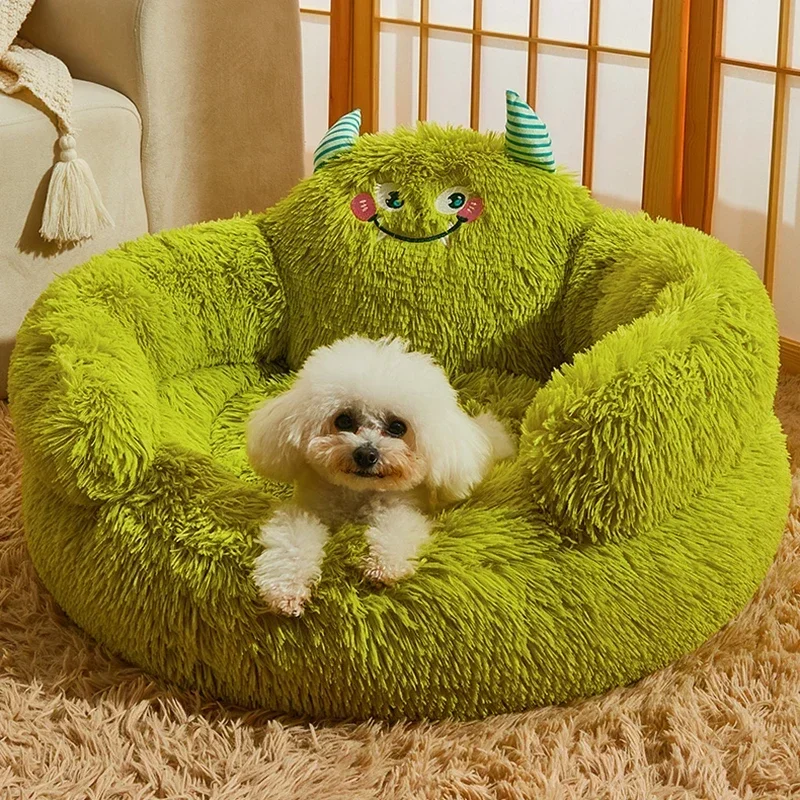 

Round Dog Sleep Mat Winter Warm Fluffy Cat Dog Bed Sofa Anti Anxiety Cute Plush Small Pets Bed Soft Kennel Pet Products