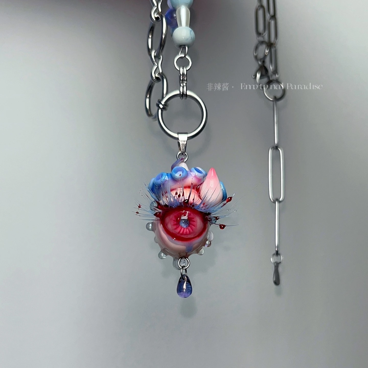 

3157 Cute Kawaii Cthulhu Weeping Eye Pendant Necklace Handmade Original Design Gothic Fantasy Resin Jewelry Gift for Women Girls