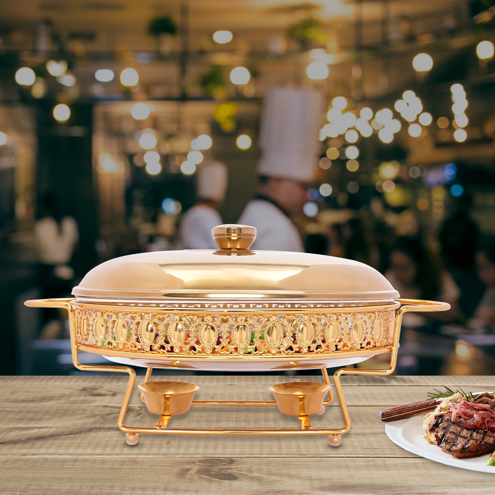 

Chafing Dish Buffet Set Gold, 2.11qt Round Stainless Steel Chafer with Food Protection Covers for Gatherings, Events, Buffets