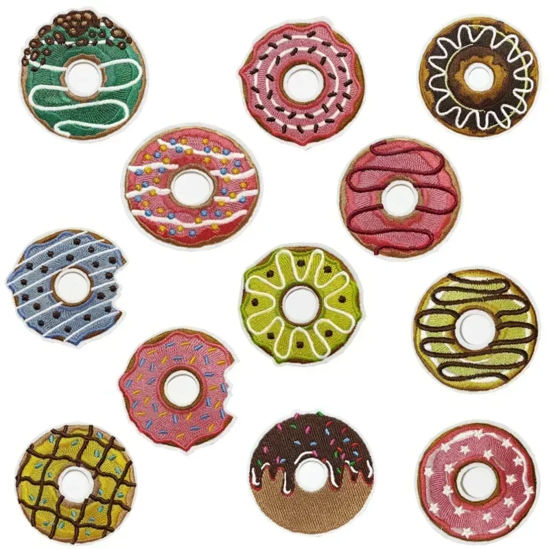 Delicious Doughnut Embroidery Patch for Clothing DIY Decorations Colorful Donut Fabric Appliques 3D Iron on Dessert Badge