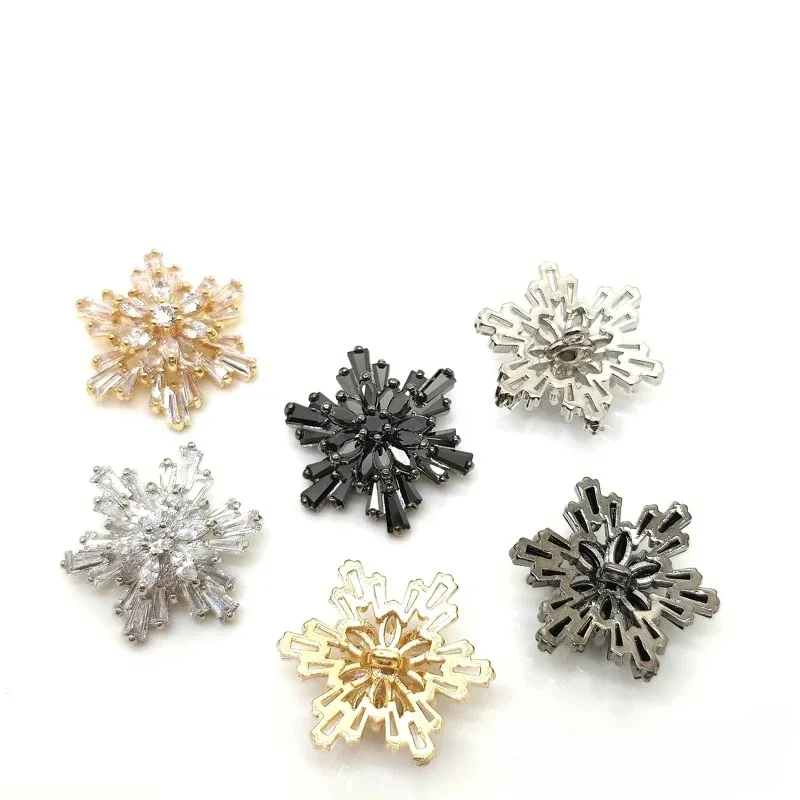 5pc/lot Luxury Snowflake Style Zircon Button Micro Set Zircon Copper Plated Jewelry Accessories DIY Shirt Dress