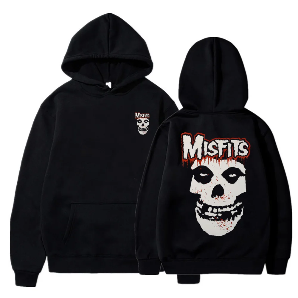 2023 Harajuku Drop Shoulder Hoodies for Men Warm Sweatshirt Misfits Band Double Sided Print Fashion Casual Pullover Streetwear