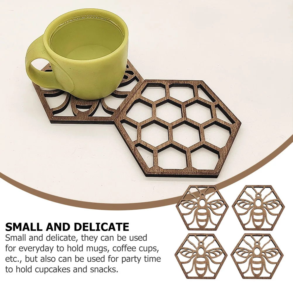

5pcs Bee Shaped Wooden Coaster Set Smooth Round Design for Dining Room Home Decor Craft Small Delicate Tableware Mat
