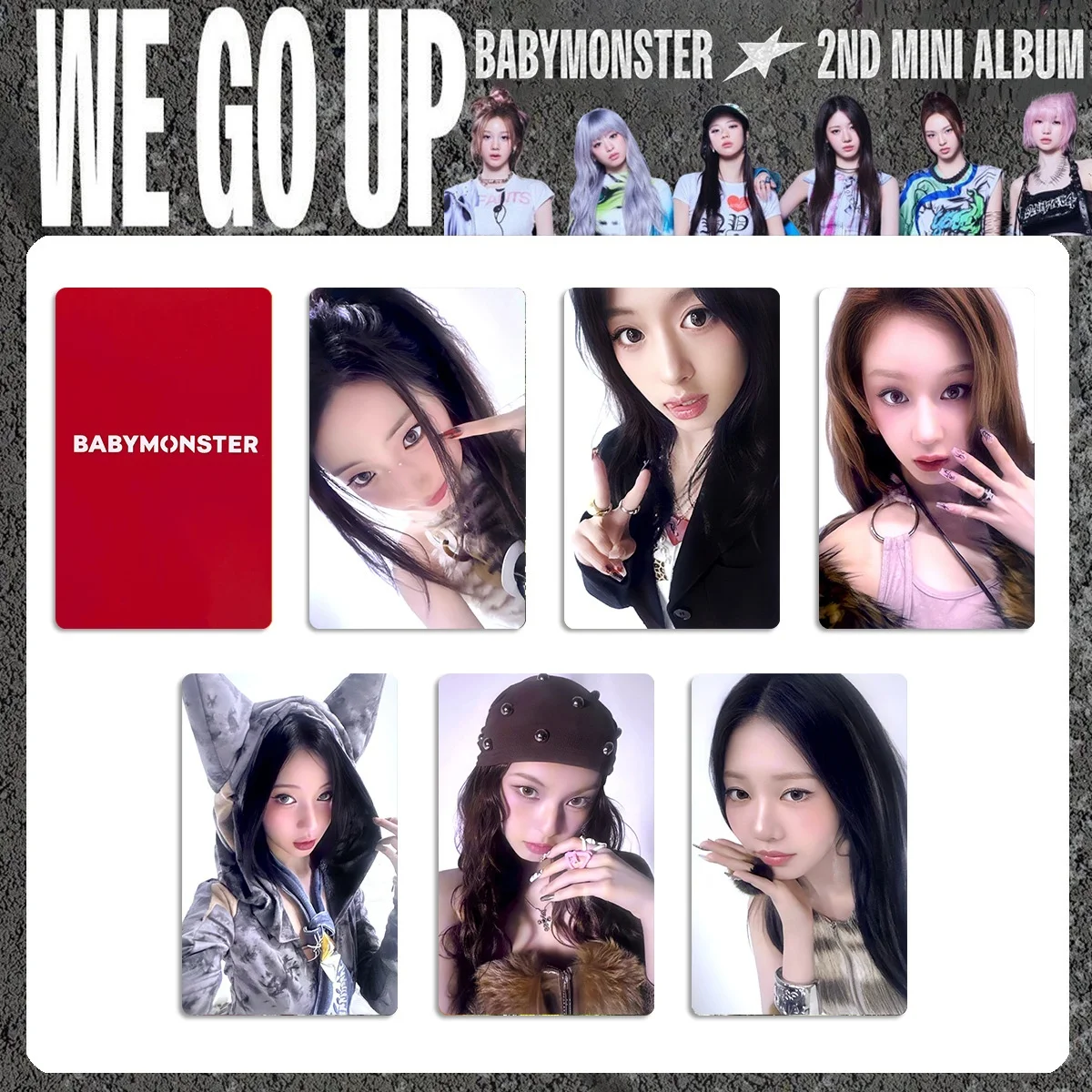BABYMONSTER 2ème Mini Album WE GO UP cartes photo Ahyeon Ruka carte personnelle Double face impression Film lumineux LOMO carte Fans cadeau