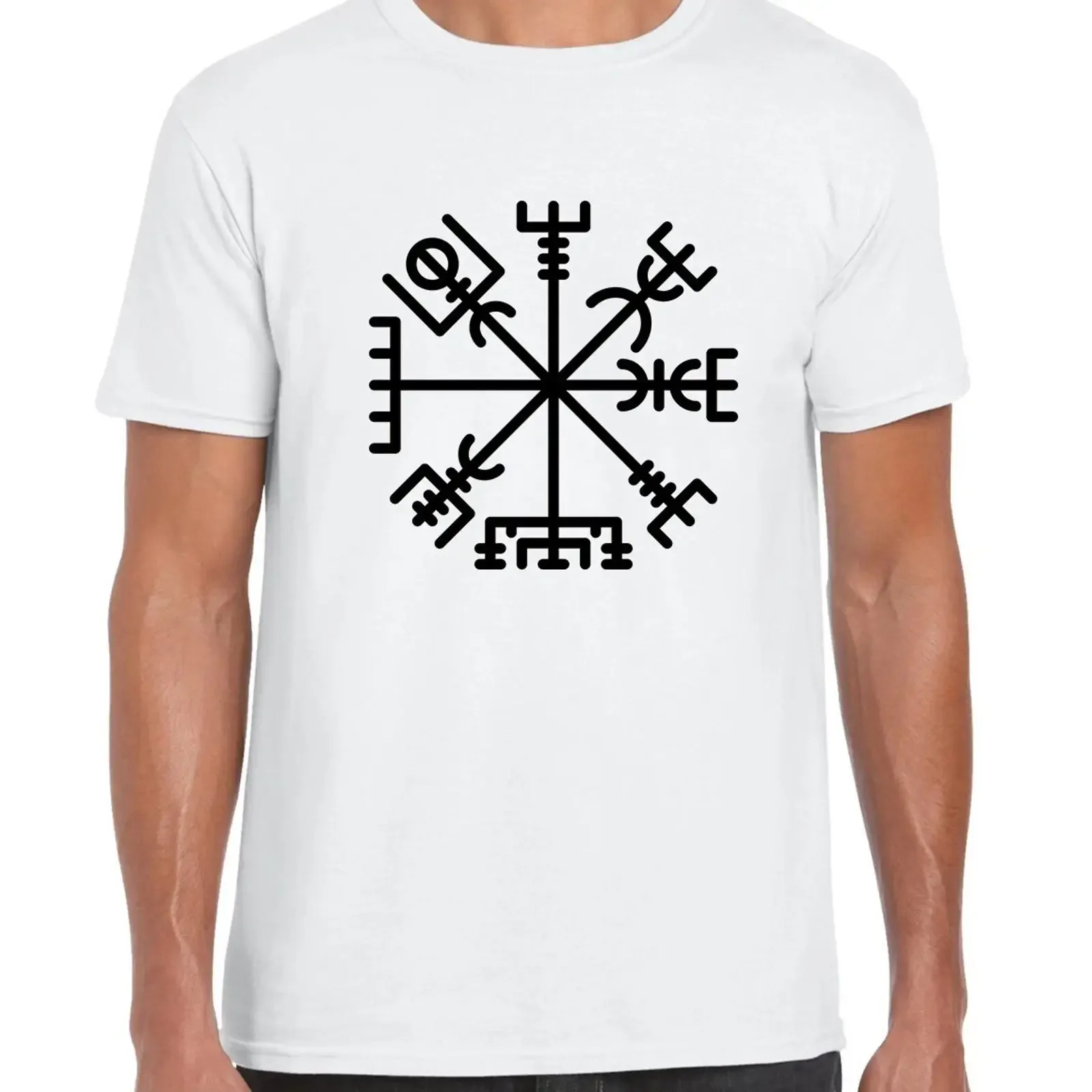 Icelandic Viking Magic Runes Men's Cotton T shirt Top vintage Washed Top For Everyday Wear Slightly streetwear Breathable