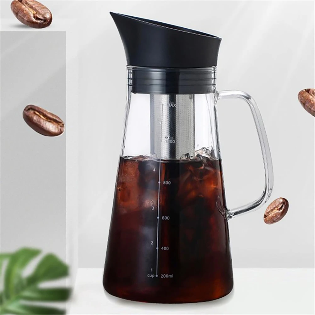 

Glass Coffee Maker Hot & Cold Dual-Function Coffee Maker Cold Extract Ice Brewed Water Bottle Non-Rust Filter Coffee Pot-ABGL