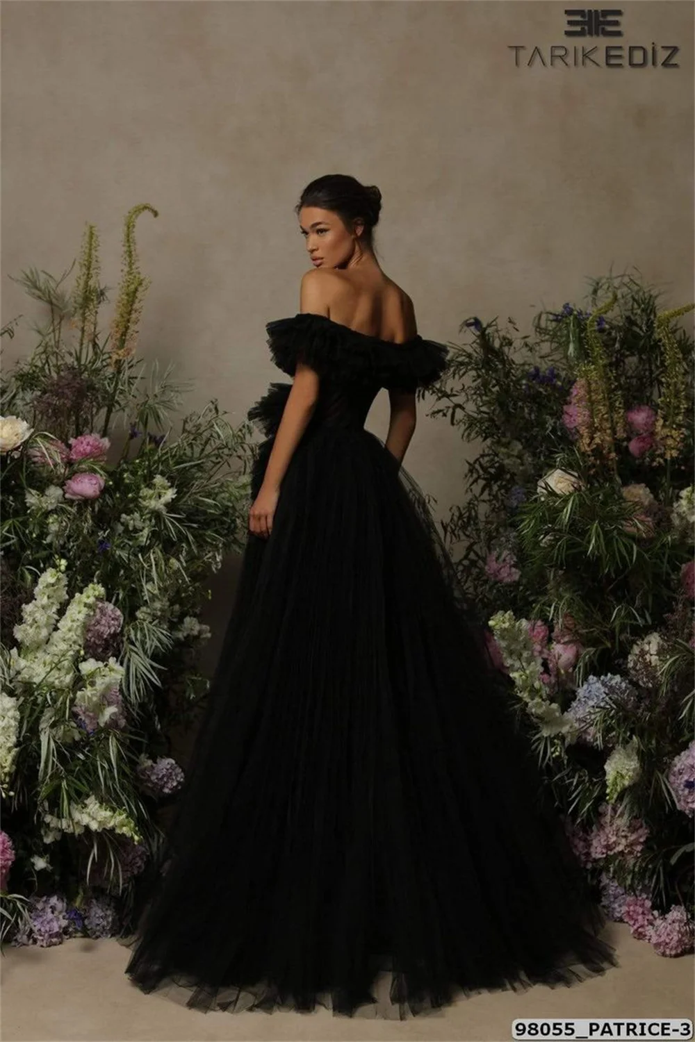 Cathy Elegant Black Side Split Prom Dress 2024 Sexy Off Shoulder A-line Vestidos De Fiesta Black Tulle Puffy Eveing Dress