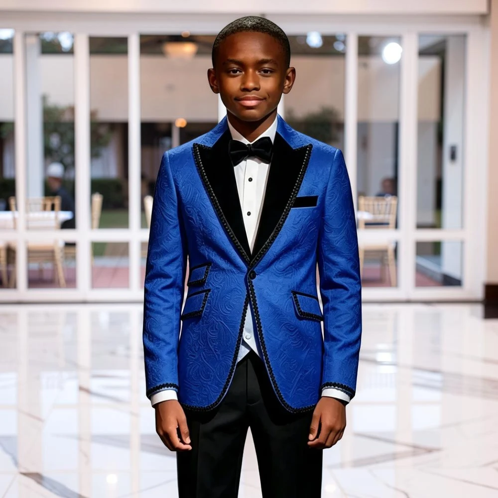 Luxury Beaded Floral Boys Wedding Suit 2 Pieces Slim‑Fit Kids Tuxedo Jacket and Pants Set Formal Separates Outfit for Kids