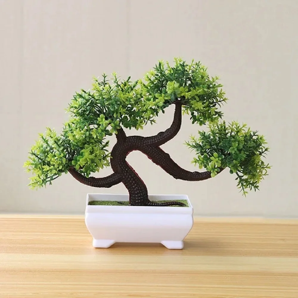Nuevas plantas artificiales verdes bonsái árbol pequeño hierba flor bonsái en maceta decoración de peluquería de Halloween decoración de boda hogar